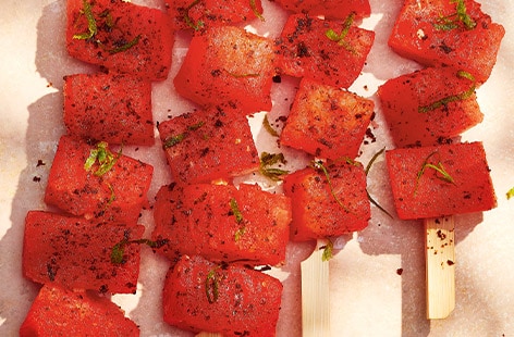 Watermelon skewers with chilli and lime