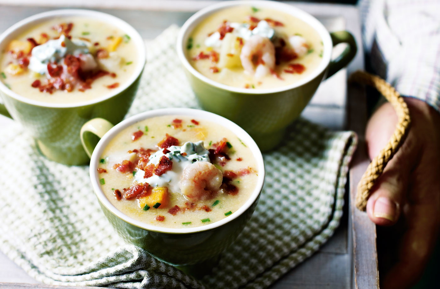 Smoked haddock, sweet potato and prawn chowder