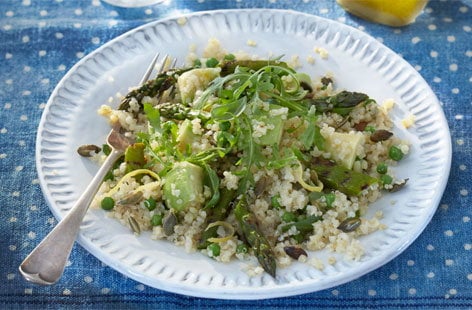 Image of "Quinoa with griddled asparagus and peas "