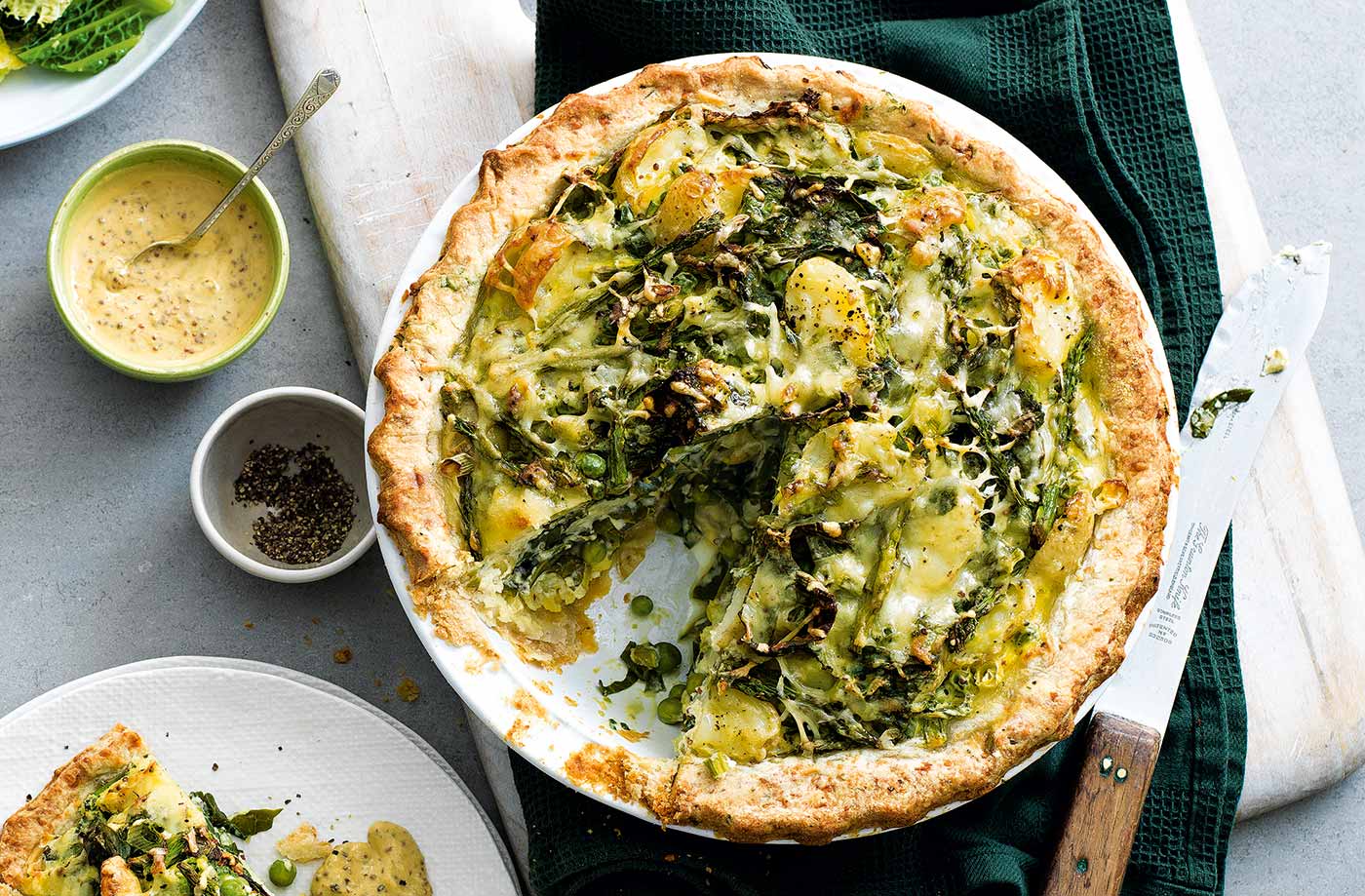 Spring green, potato and ricotta homity pie