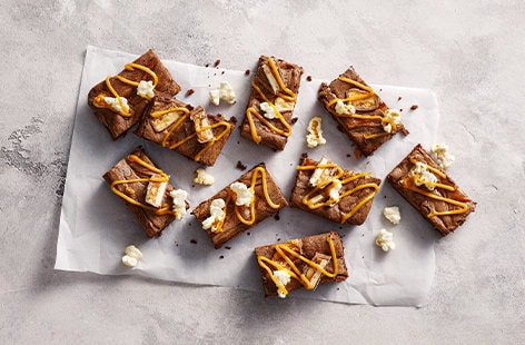 Image of "Caramel peanut popcorn brownies"