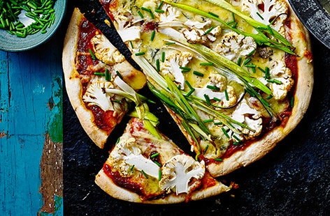Image of "Buffalo cauliflower and blue cheese pizzas"