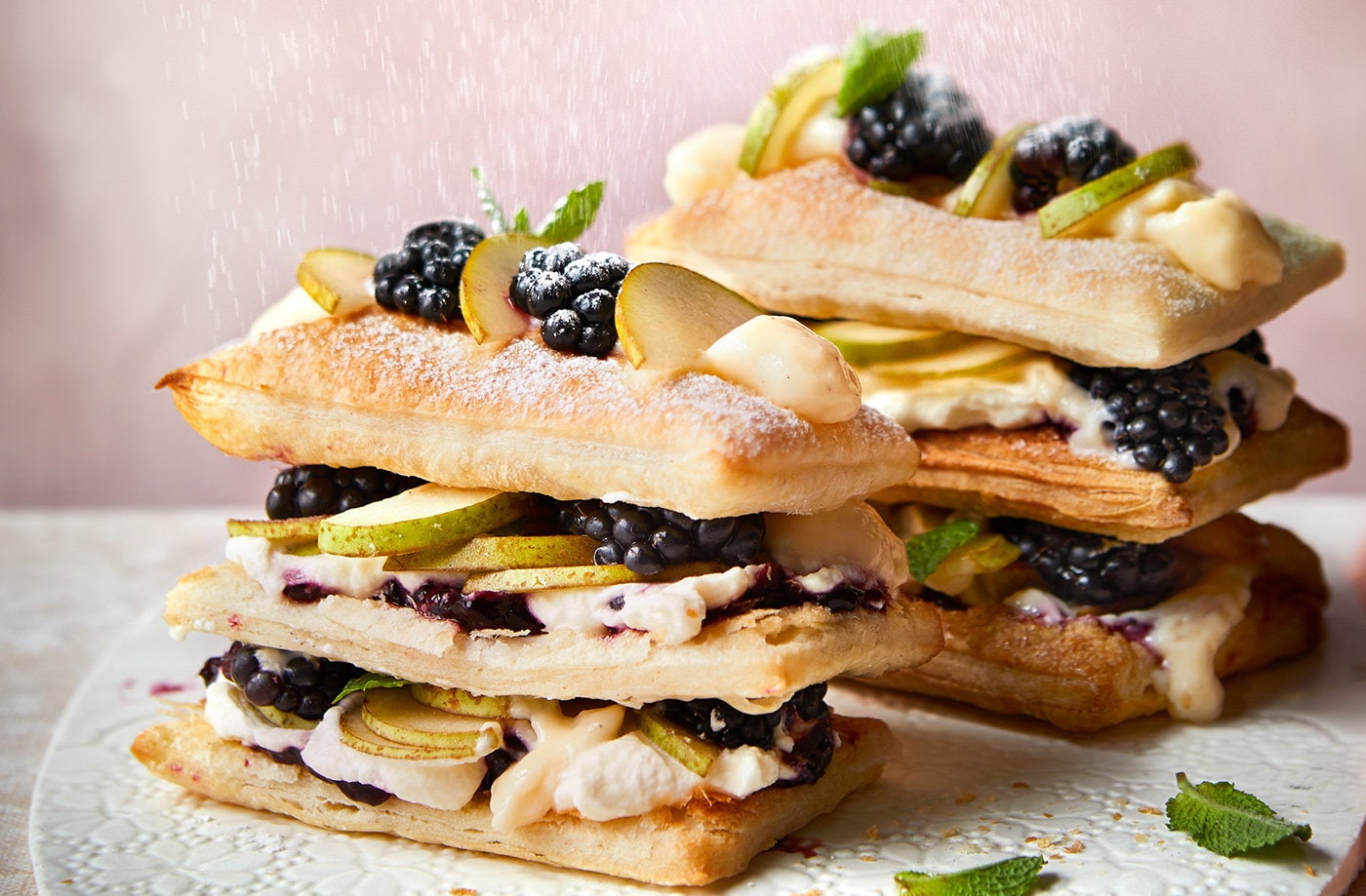 Pear and blackberry stacks