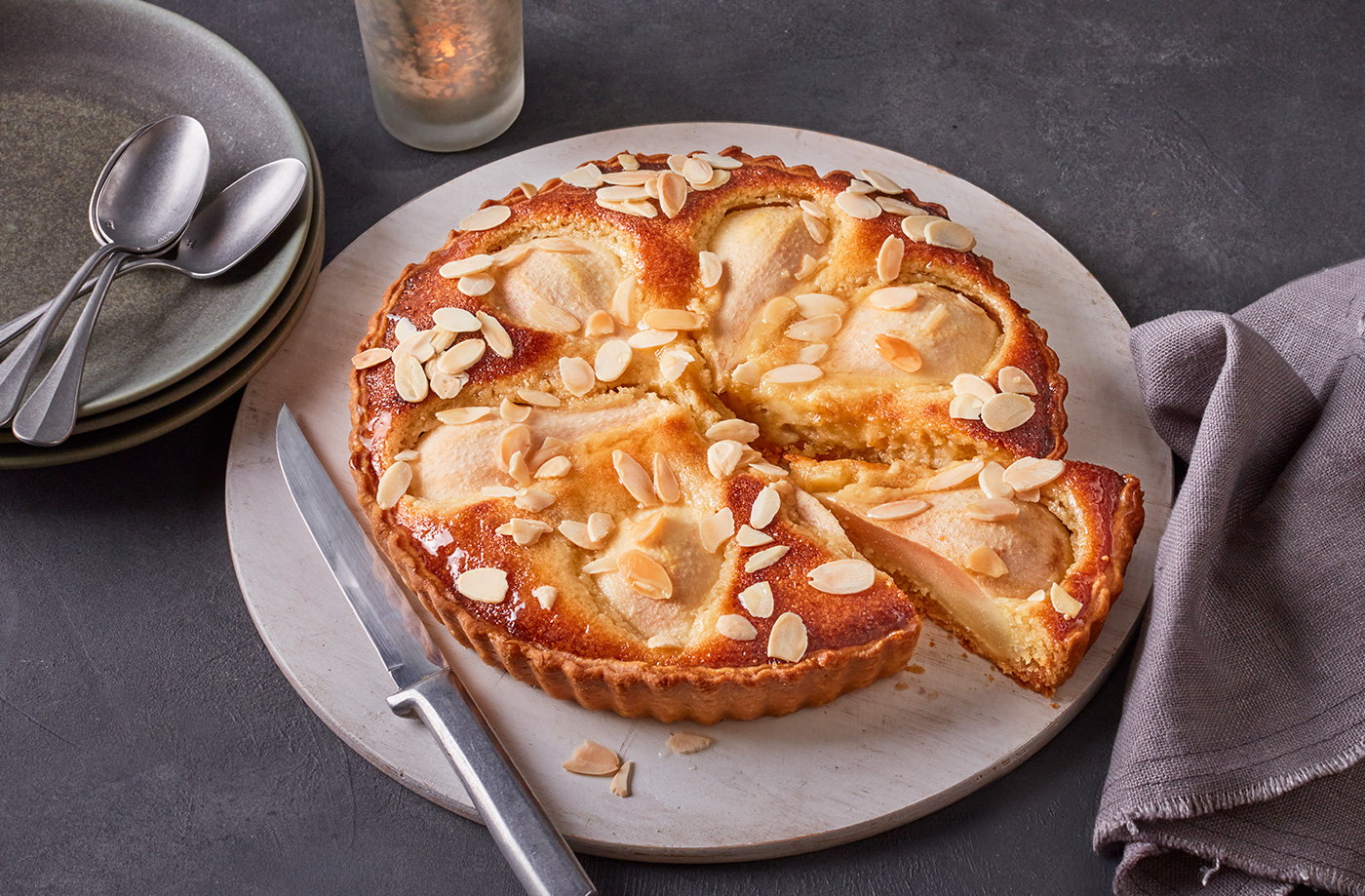 Sticky ginger pear tart