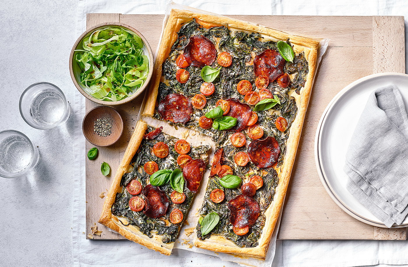 Spinach and chorizo tart