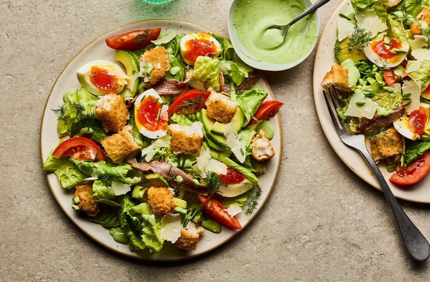 Fish finger 'Caesar' salad