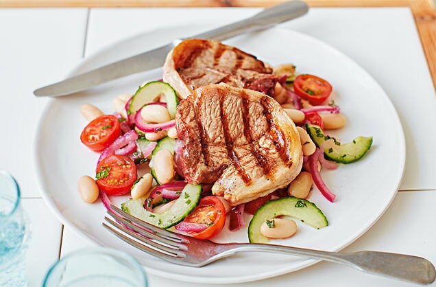 Lamb chops with Italian bean salad