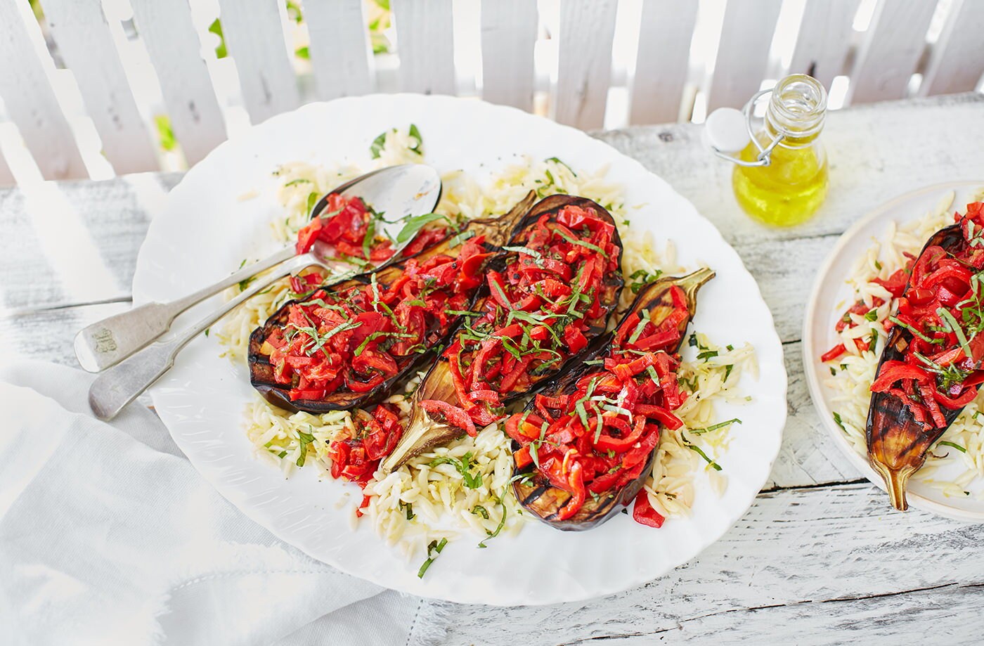 Aubergine steaks with peperonata salsa
