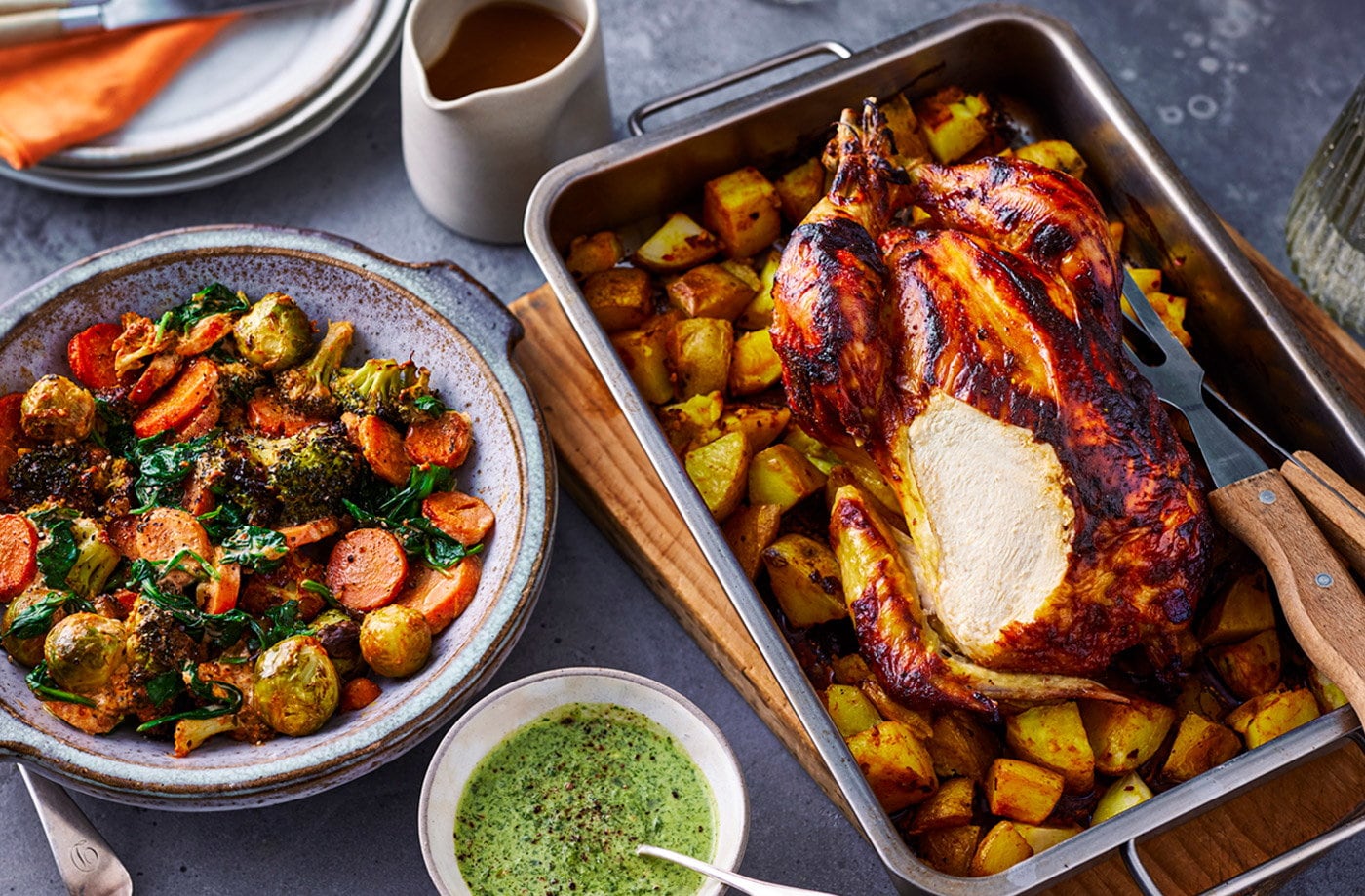 Tikka chicken roast dinner
