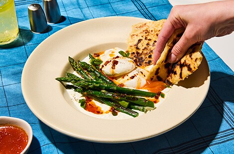 Turkish eggs with grilled asparagus