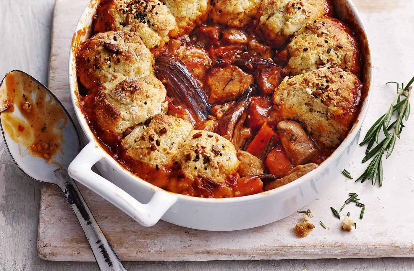 Pork and pesto cobbler