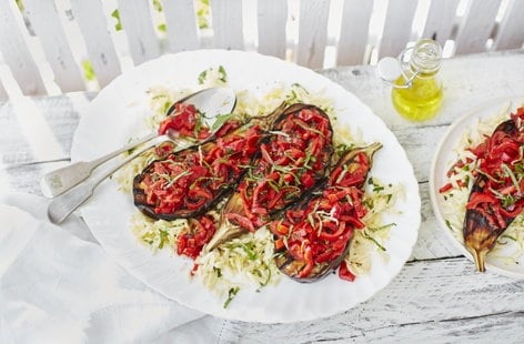 Image of "Aubergine steaks with peperonata salsa"
