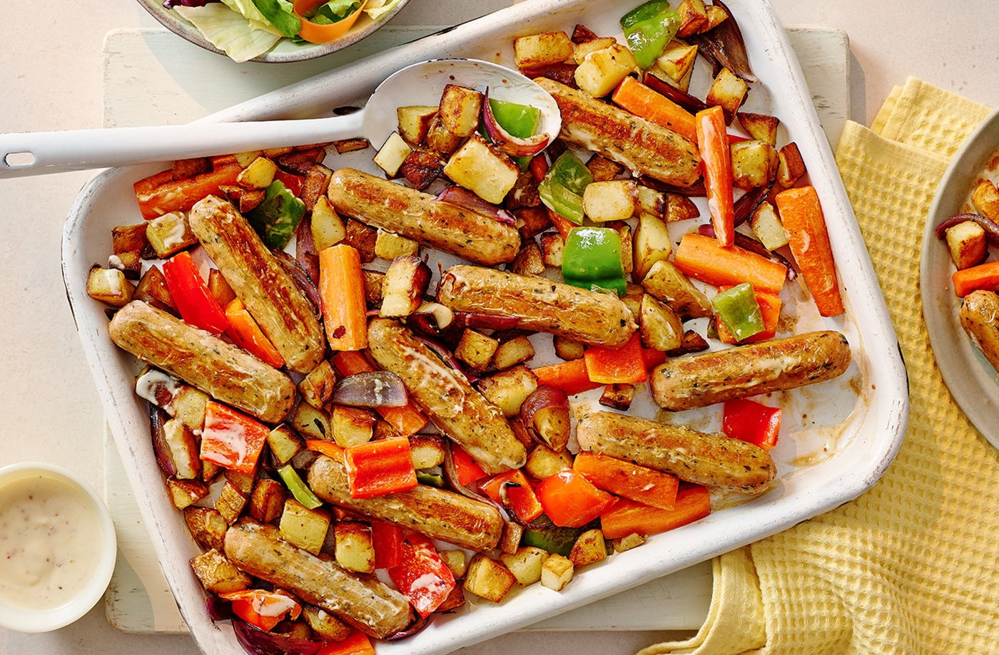 Veggie sausage honey mustard traybake