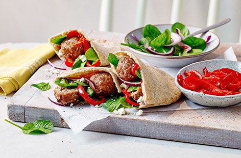 Image of "Greek-style meatball pittas"