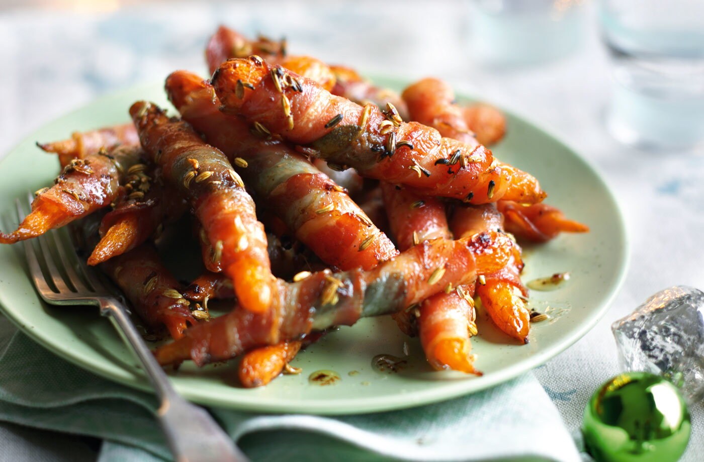Baby carrots wrapped in crispy pancetta