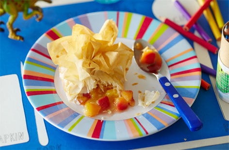 Image of "Nectarine and white chocolate money bags"