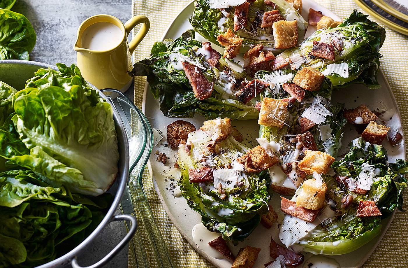 Charred lettuce Caesar salad