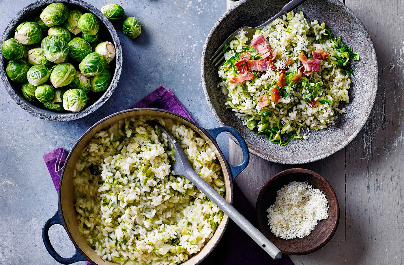 Creamy Brussels sprouts and bacon risotto