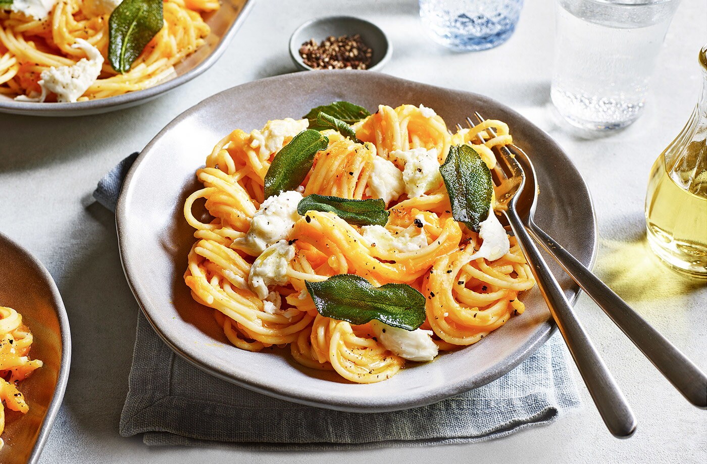 Squash, sage and mozzarella pasta