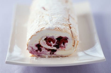 White chocolate meringue roulade
