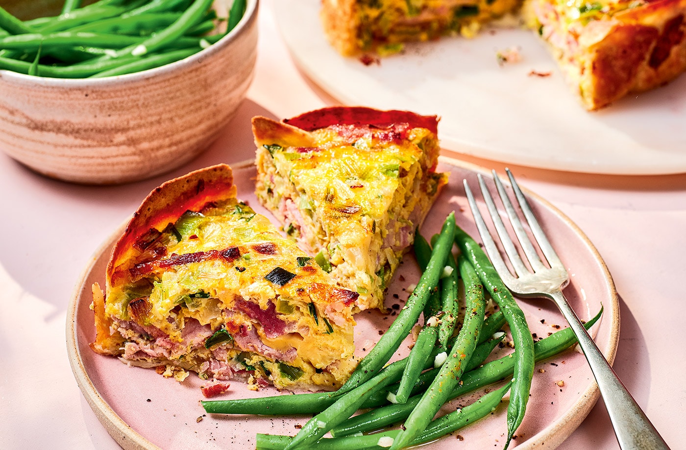 Leek and bacon tortilla quiche