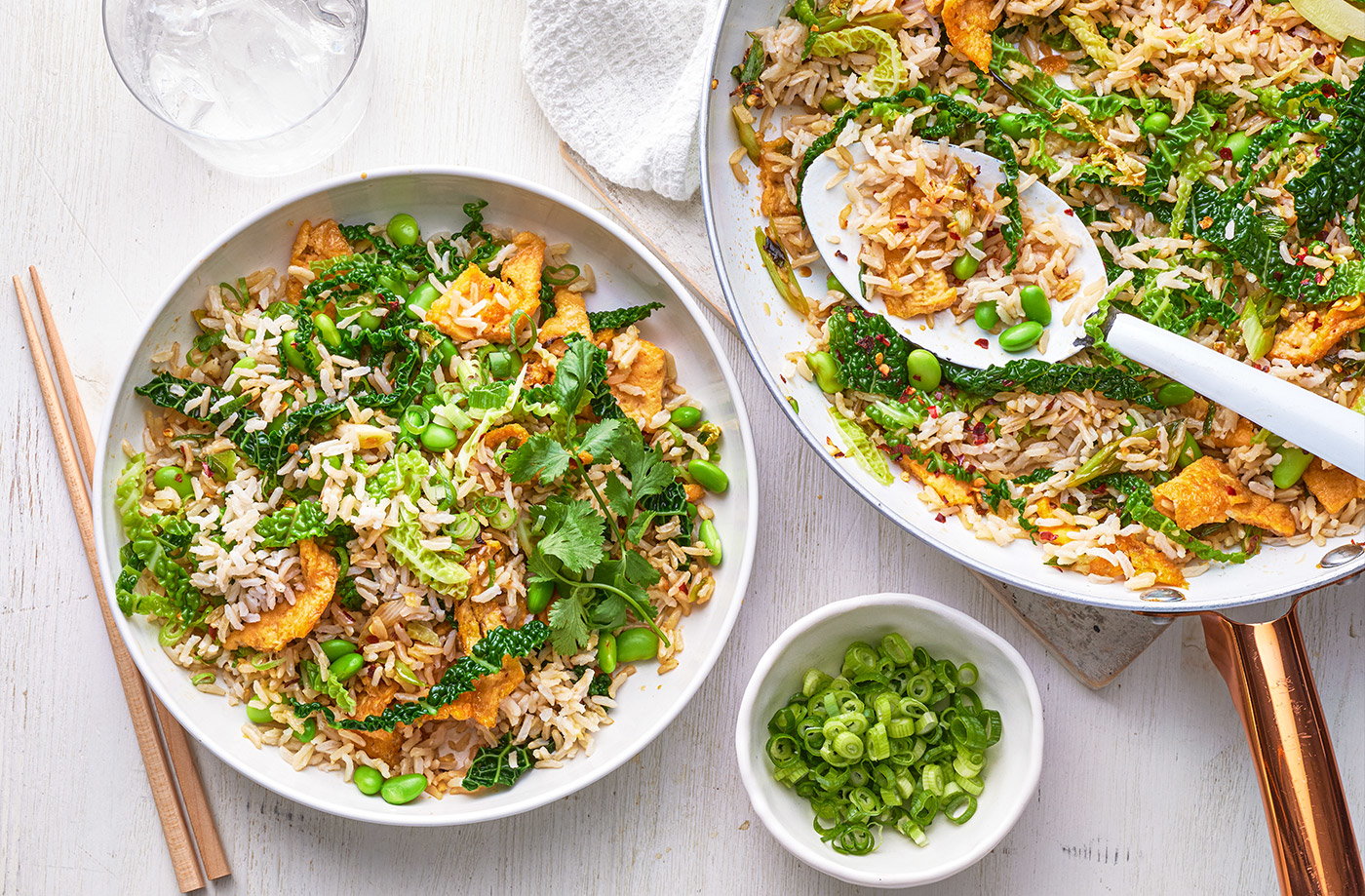 Savoy cabbage and soya bean rice