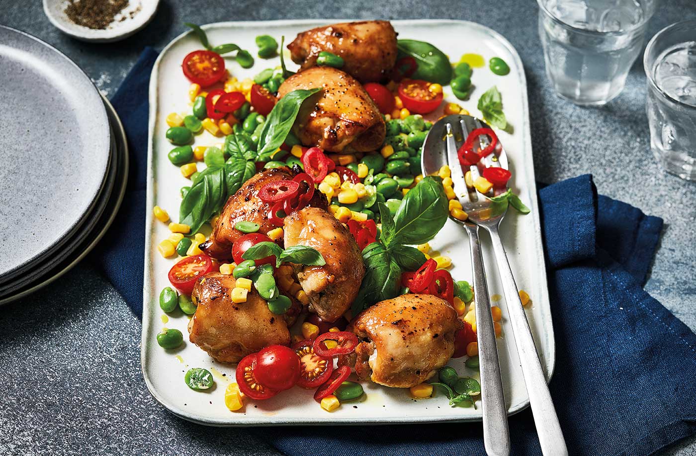 Peanut butter and jelly chicken with corn salad