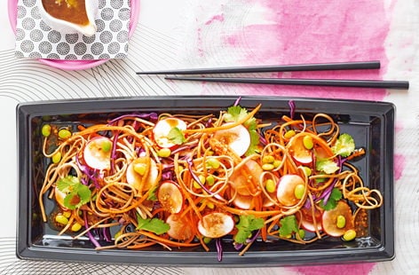 Image of "Rainbow soba salad with ginger and miso dressing"