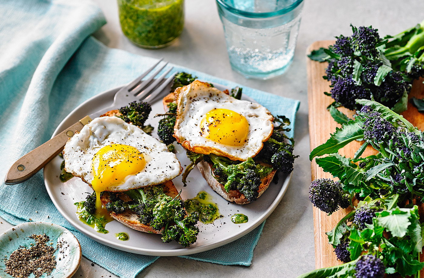 Purple sprouting broccoli bruschetta