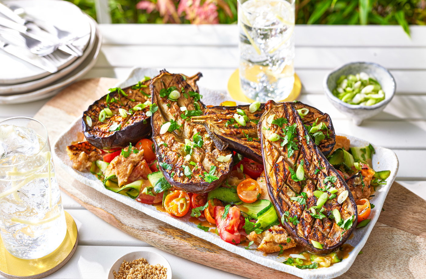 Miso aubergine summer salad