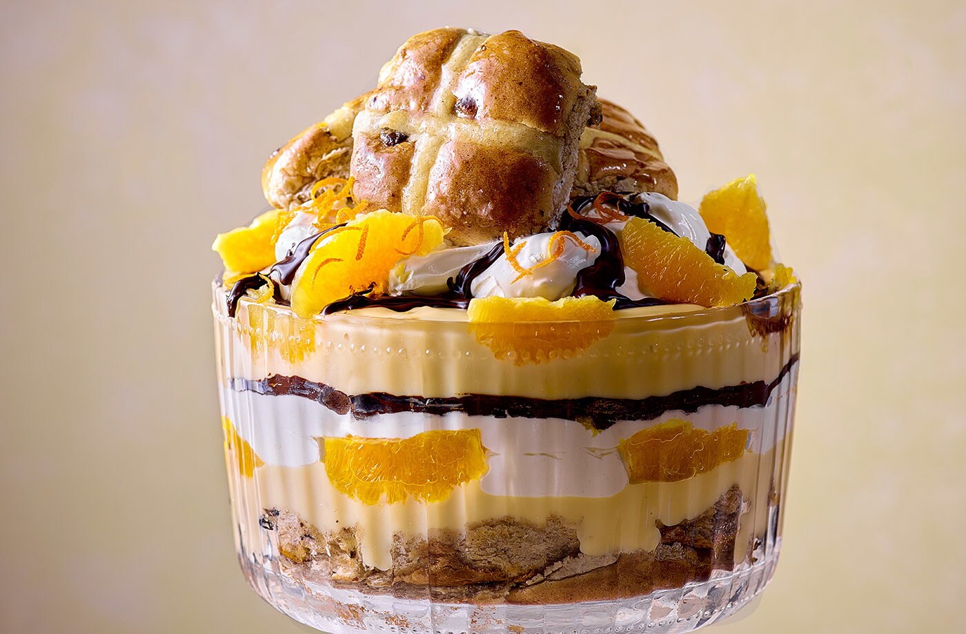 Chocolate orange hot cross bun trifle