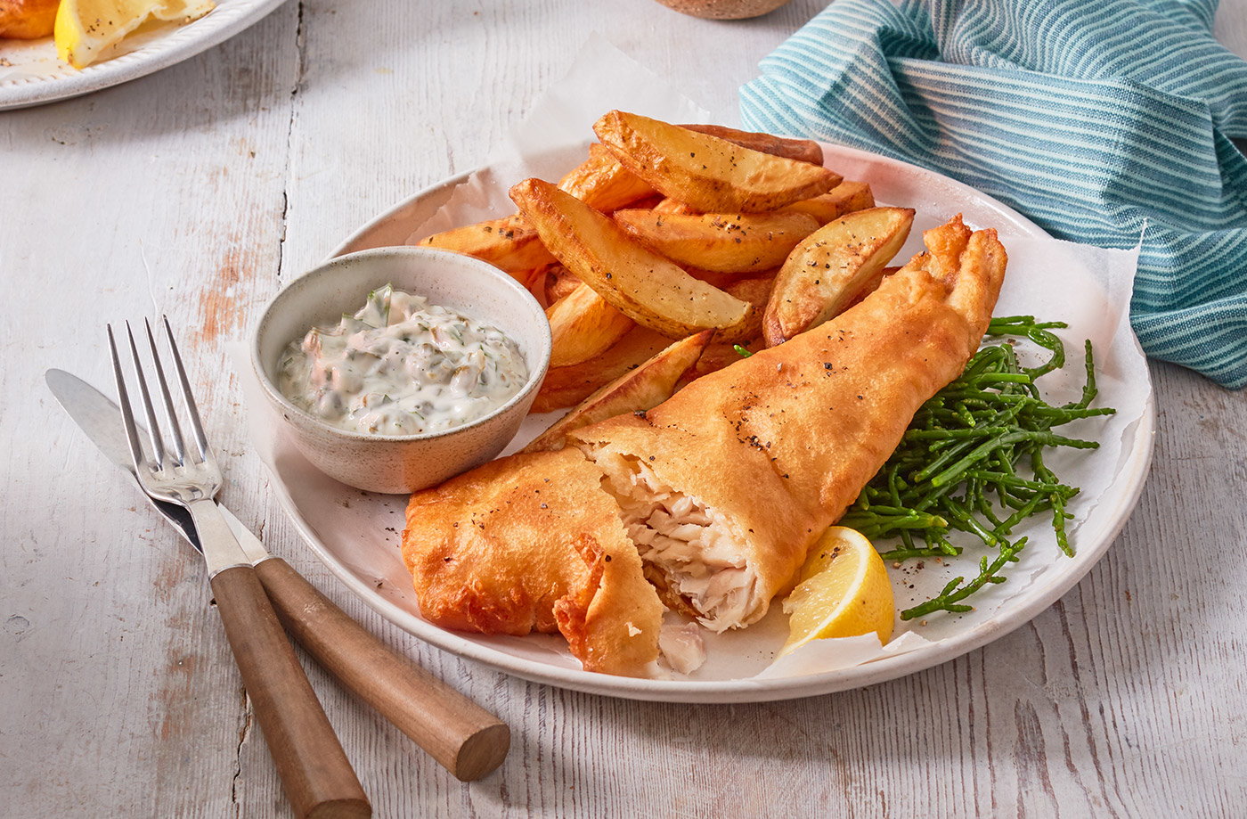 Ale-battered fish and chunky chips