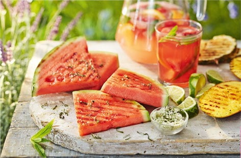 Image of "Griddled watermelon with lime and mint sugar"