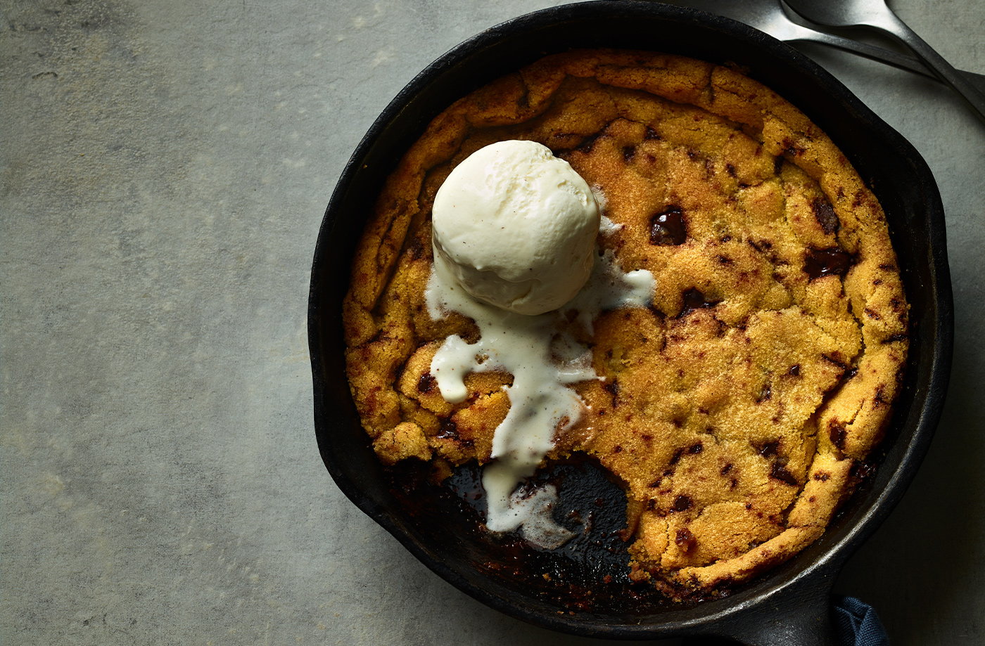 Vegan choc chip frying pan cookie