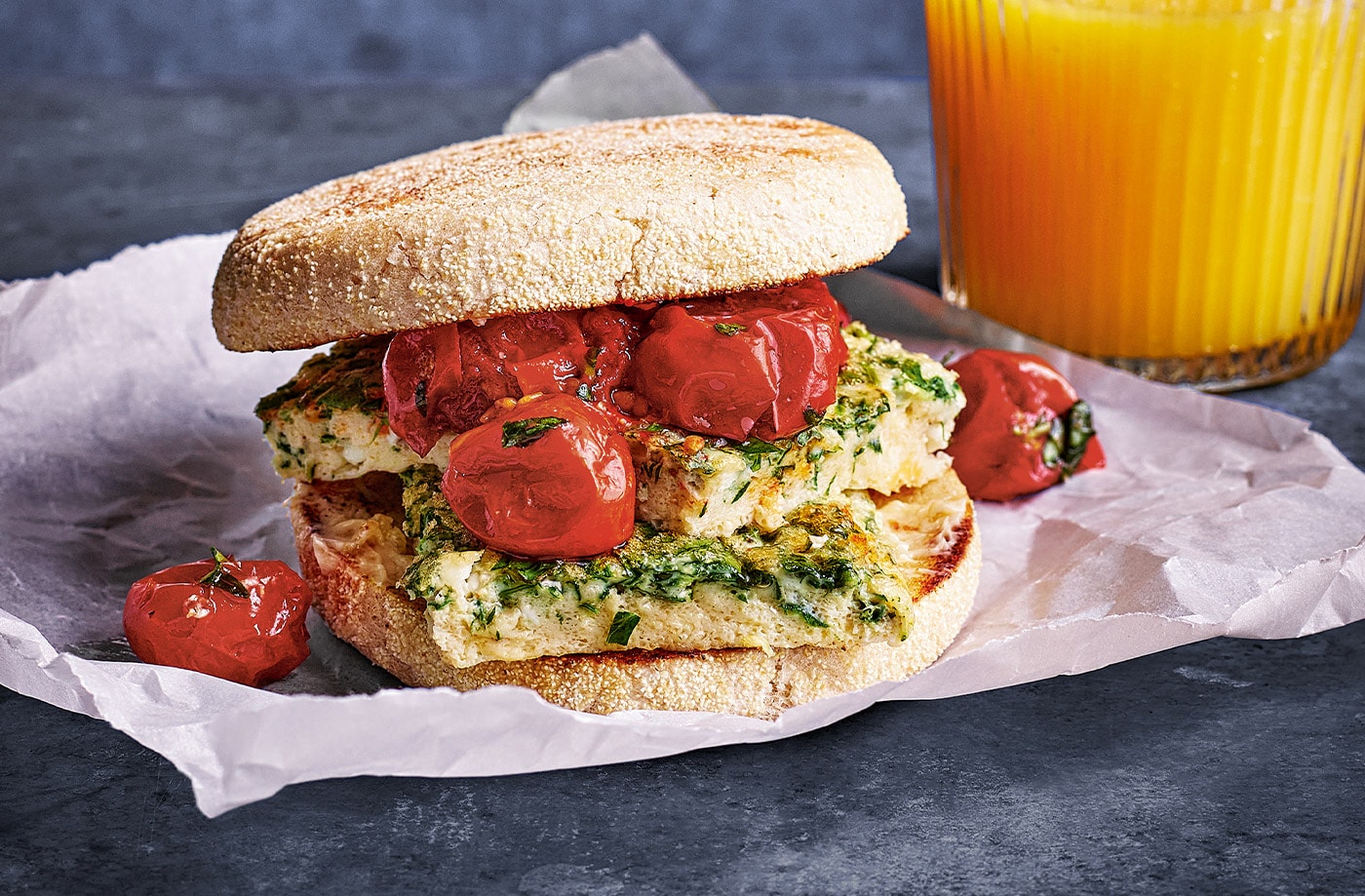 Herby egg and roasted tomato sandwiches