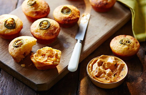 Image of "Chorizo, jalapeño and cornbread muffins with chipotle butter"