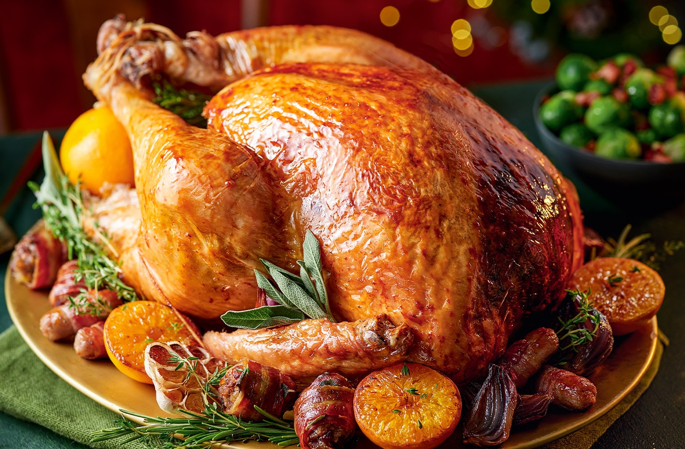 Roast turkey with stuffing and gravy