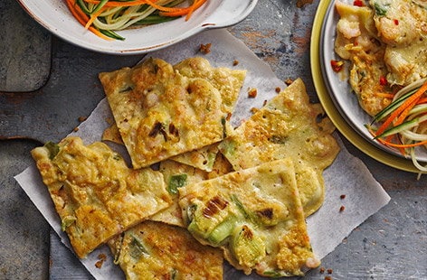 Image of "Prawn and leek pancakes"