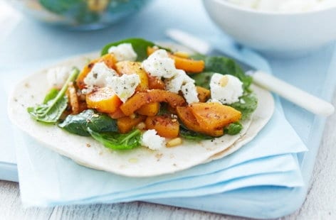 Roasted butternut and feta fajitas