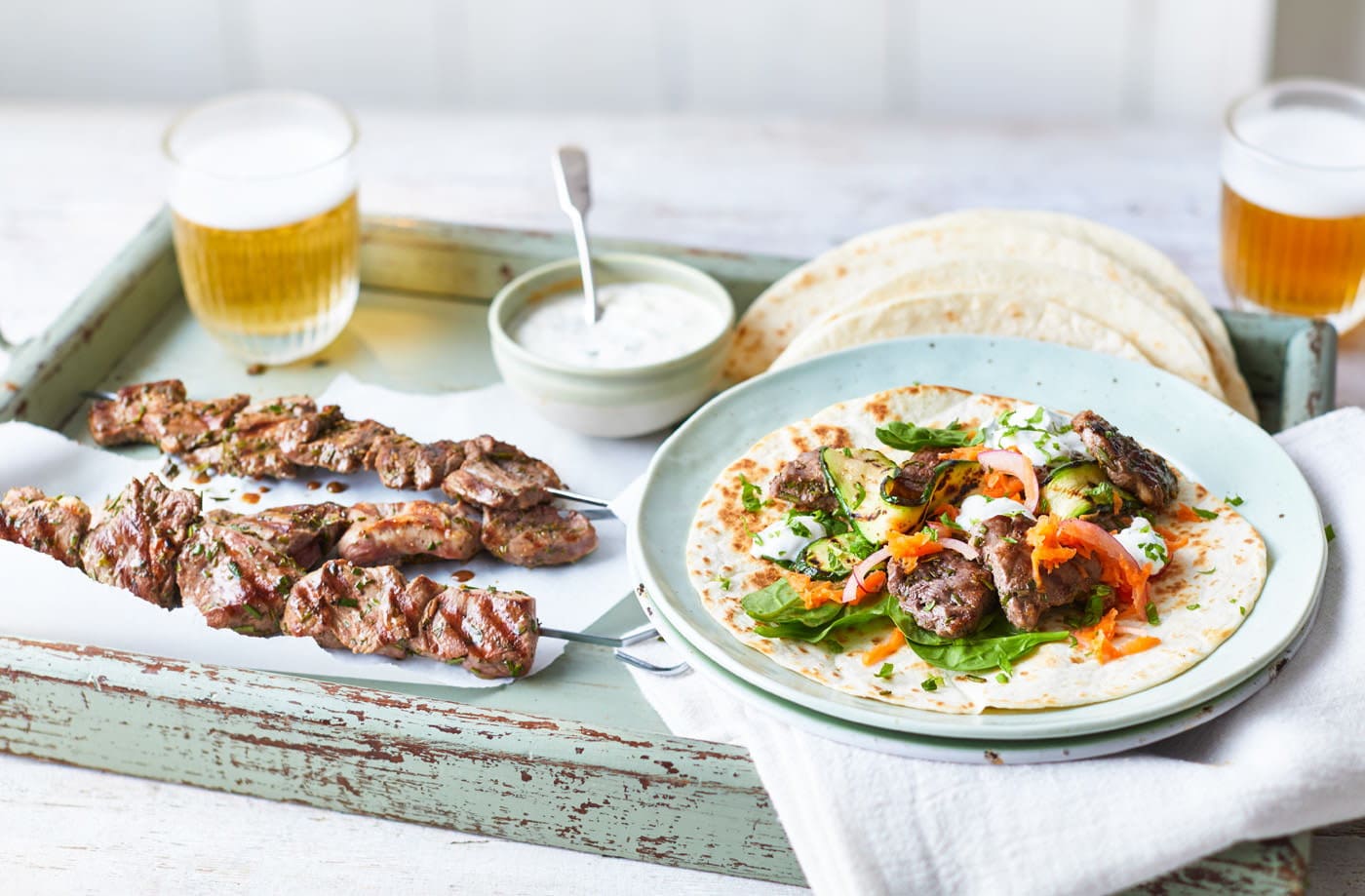 Lamb kebabs with pickled carrot and mint yogurt 