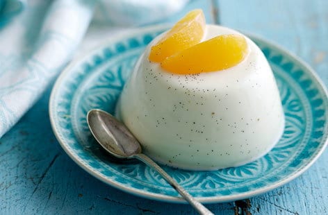 Image of "Milk and honey panna cotta with apricots"