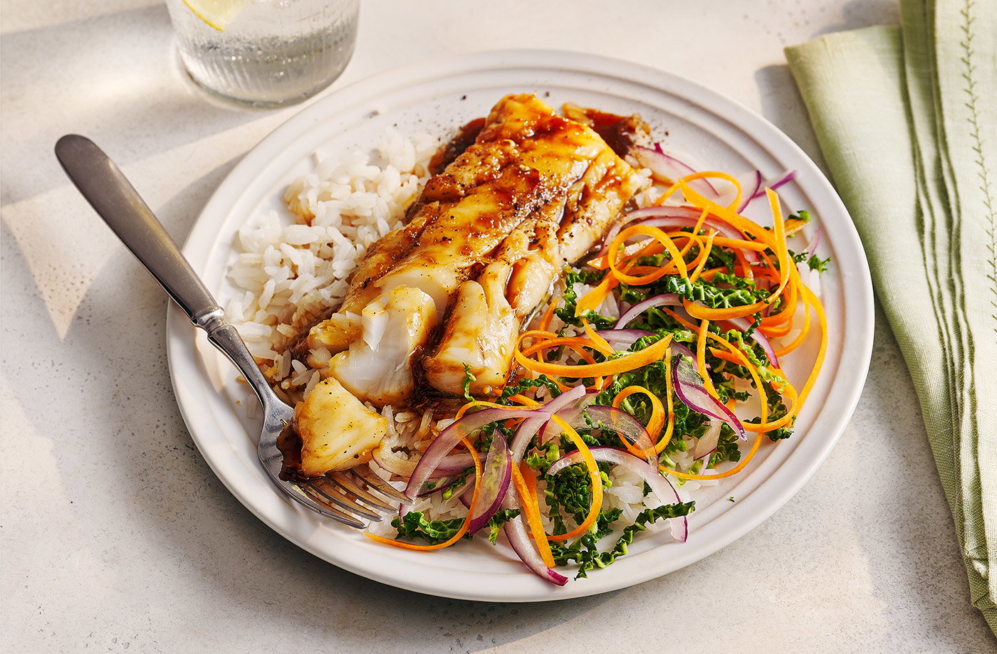 Sticky soy-glazed fish