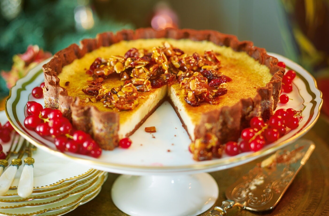 Malted milk tart with caramel nut brittle
