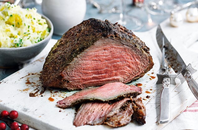 Porcini-dusted beef with turnip and potato mash