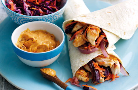 Image of "Chipotle chicken and winter slaw wraps"