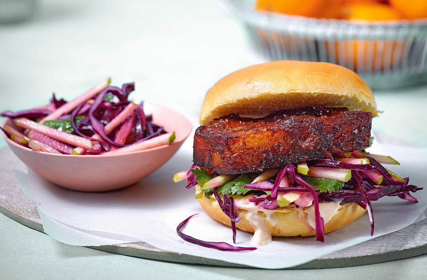 Sticky citrus pork belly buns