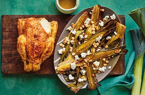 Image of "Roast chicken with caramelised leeks & goat's cheese"