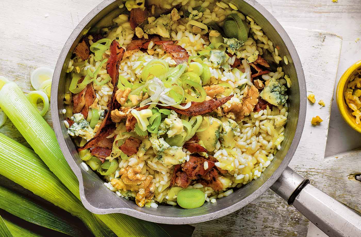 Leek and blue cheese risotto