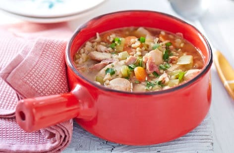 Chicken, bacon and pearl barley hotpot