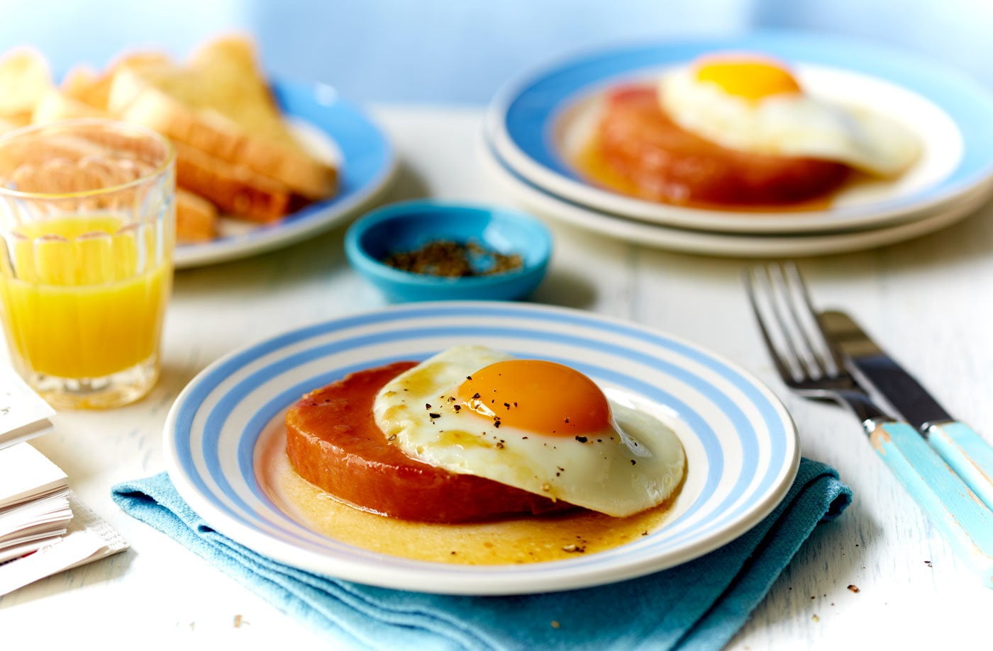 Maple syrup and mustard gammon with eggs